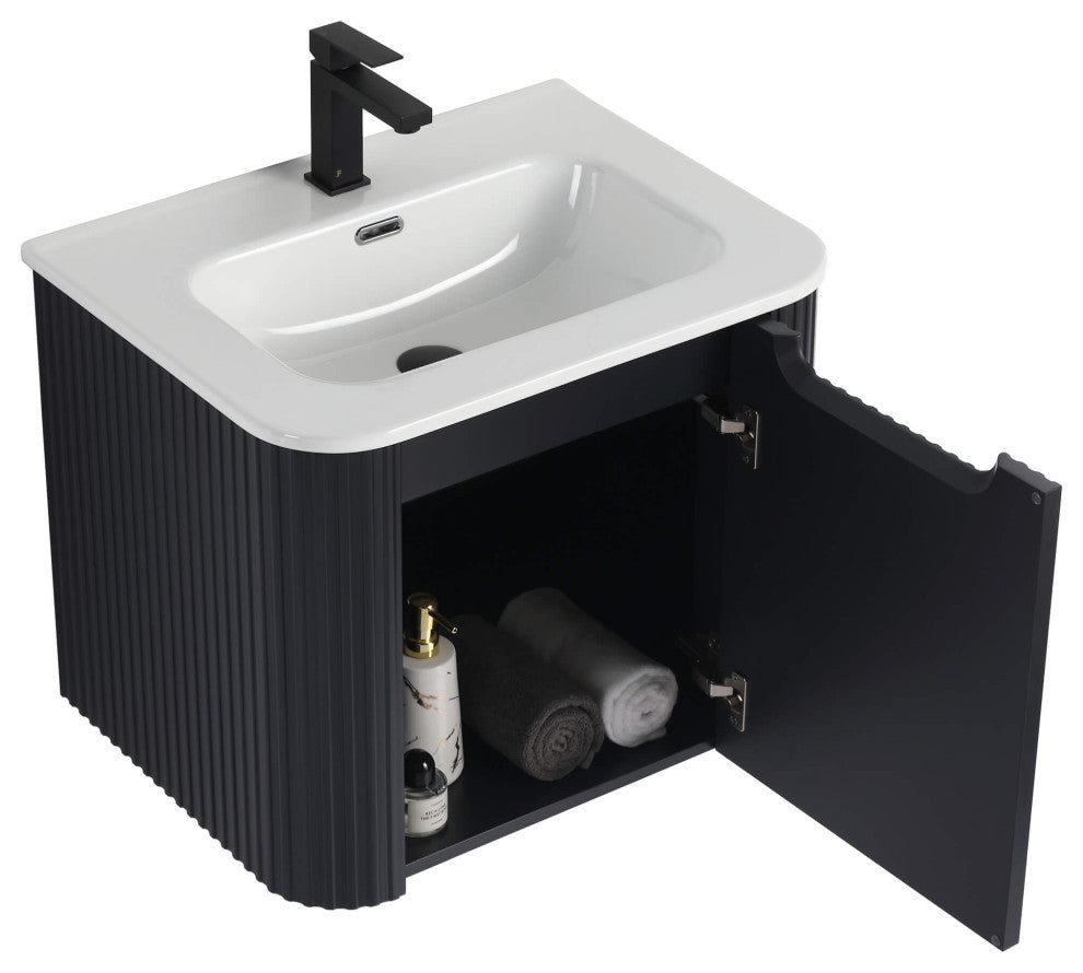 Caskvalley Bath Vanity, Straight Fluted Design Sink Included, Carbon Black, 24"