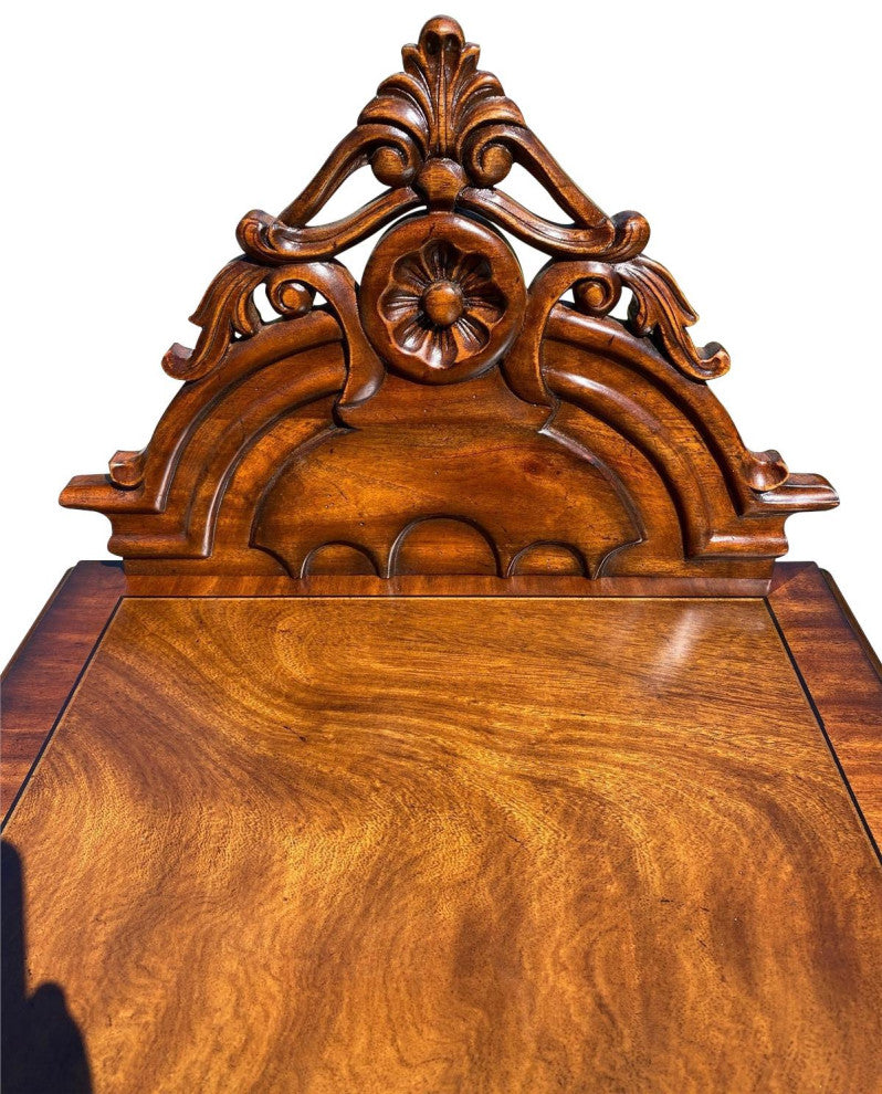 Victorian Nightstand Carved Mahogany, Burl Inlay Wood, 1-Door 1-Drawer
