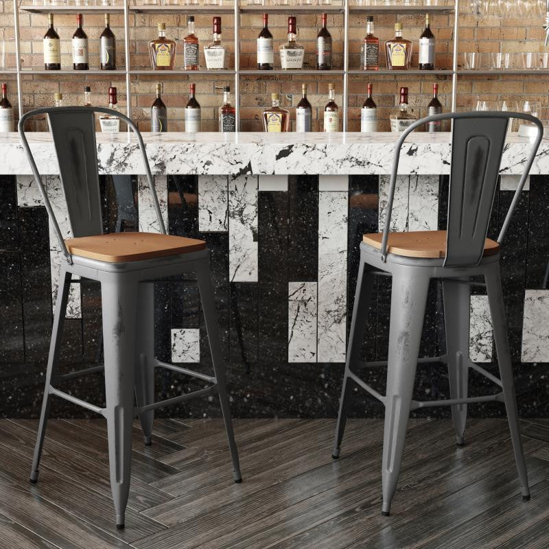 30'' High Indoor Clear Coated Counter Stool, Clear Coated/Teak