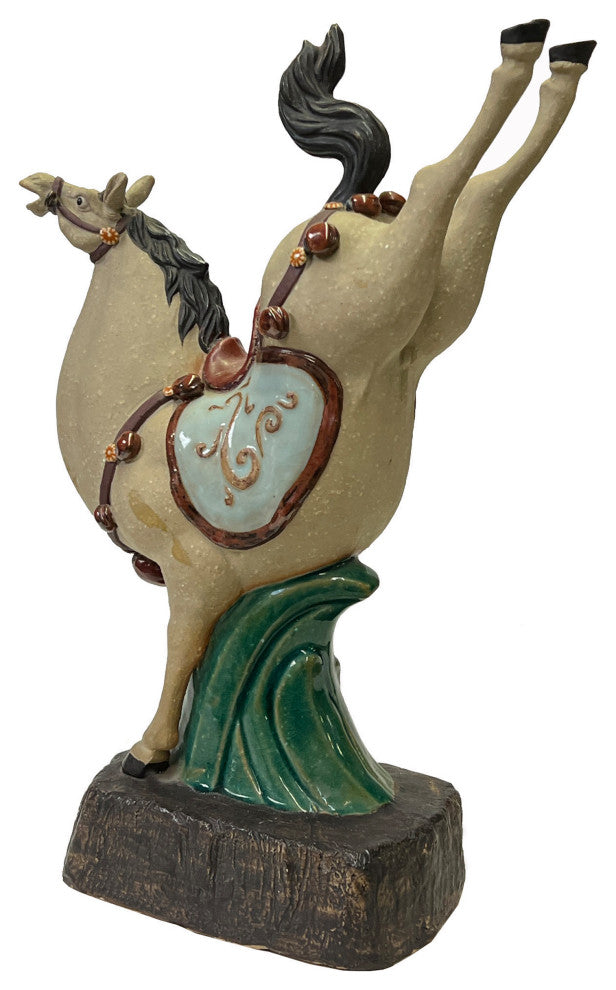 Chinese Ceramic Tan Color Artistic Horse Back Legs Up Figure Hws3084A