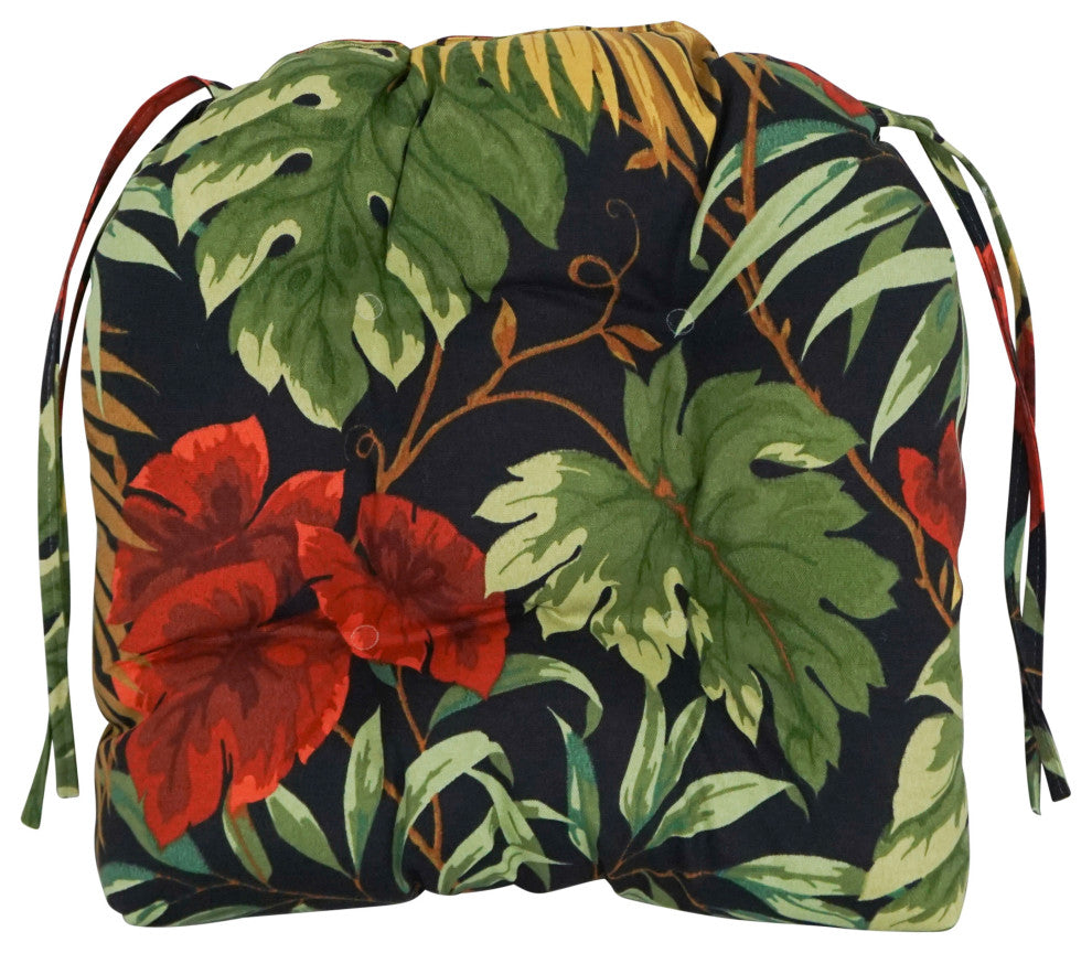 16" Patterned Outdoor U-Shaped Tufted Chair Cushions, Set of 6, Tropique Raven