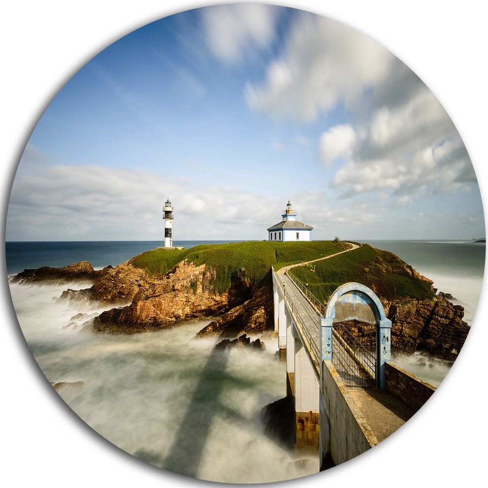Cloudy Illa Pancha Lighthouse, Seashore Photo Round Wall Art, 11"