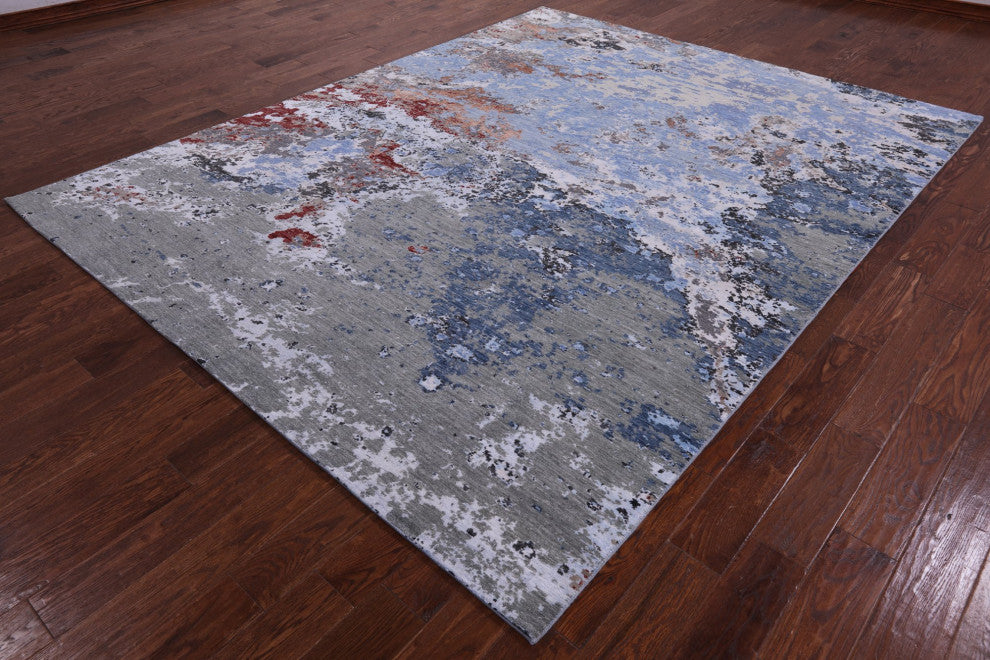 8' 0" X 10' 2" Hand Knotted Abstract Wool and Silk Rug Q8883