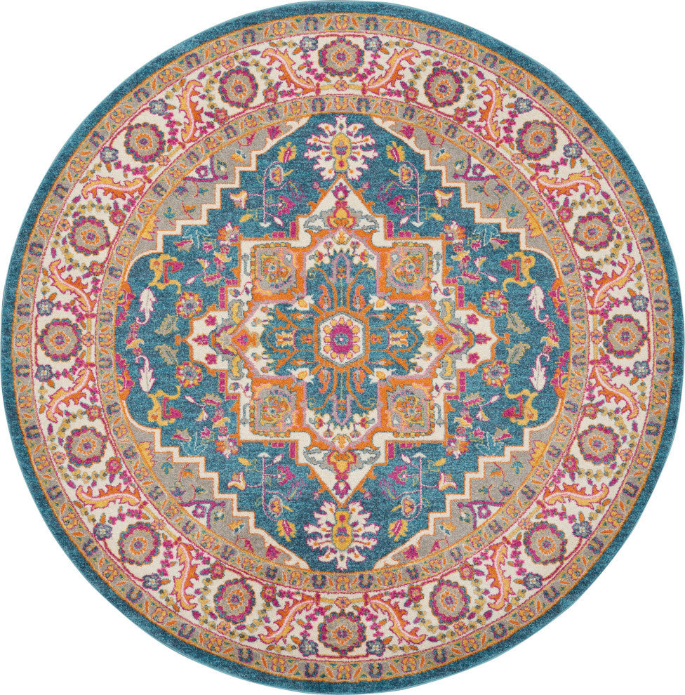Nourison Passion 8' x Round Teal Multicolor Bohemian Indoor Area Rug