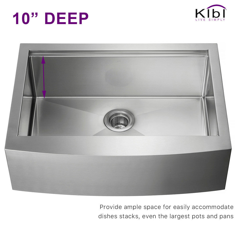 KIBI Farmhouse Apron Single Bowl Stainless Steel Workstation Kitchen Sink, 30"