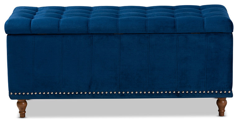 Geneva Navy Blue Velvet Fabric Tufted Storage Ottoman Bench