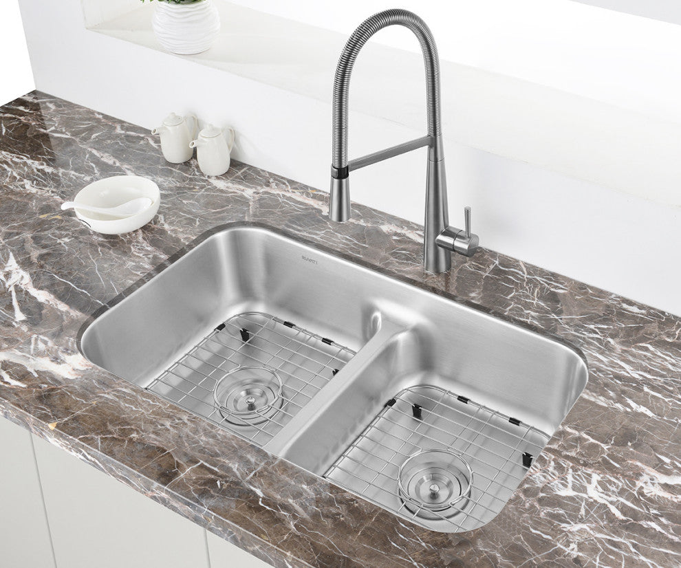 Ruvati RVM4350 Undermount 16 Gauge 32" Low Divide Double Bowl Kitchen Sink