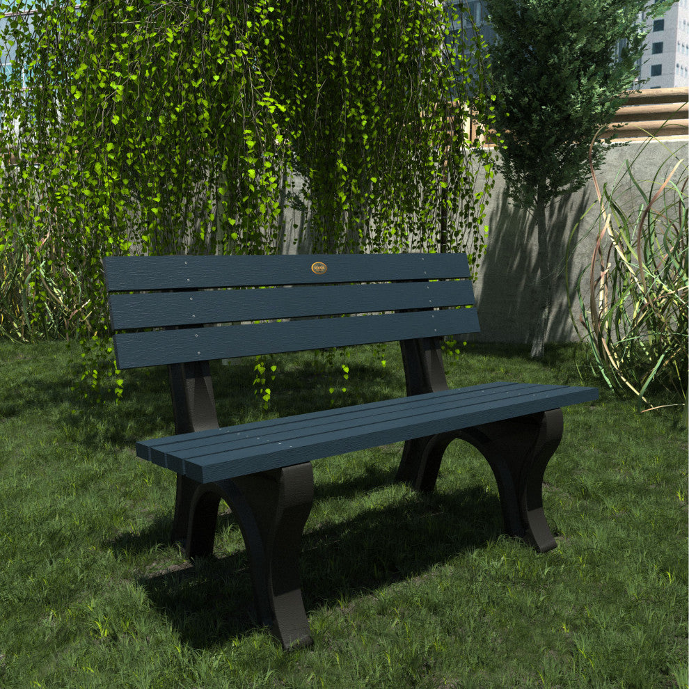 Aurora Traditional 4' Park Bench, Weathered Acorn, Federal Blue