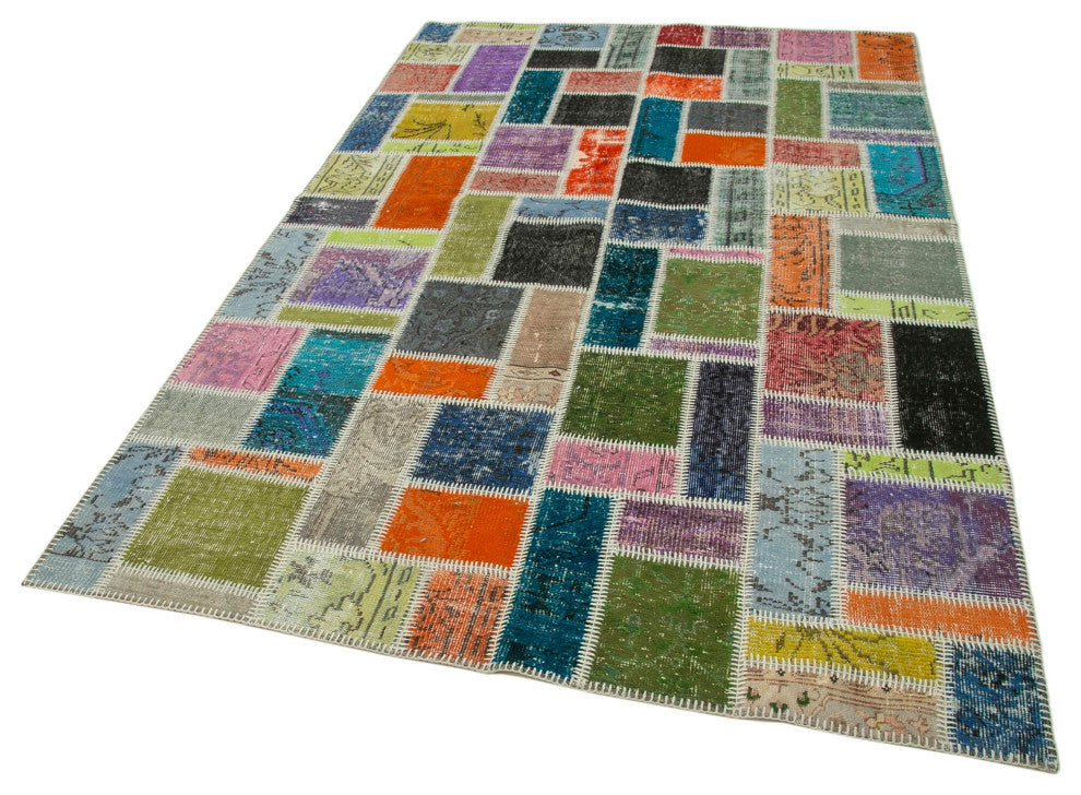 Rug N Carpet - Handmade Turkish 5' 5" x 8' 4" Low Pile  Patchwork Area Rug