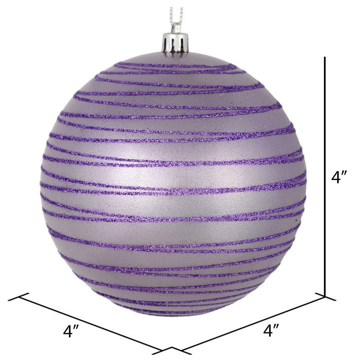 Vickerman N187686D 4" Lavender Candy Finish Ball Ornament With Glitter Lines