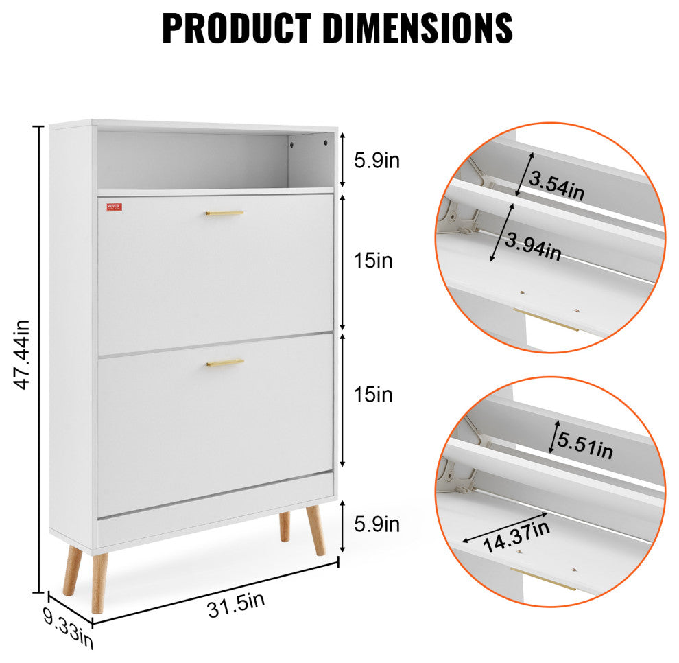 VEVOR Shoe Cabinet with 2 Flip Drawers Shoe Storage Cabinet for Entryway