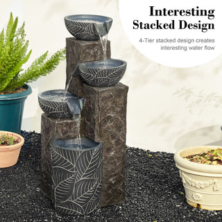 Natural Leaf Textured 4-Tier Resin Fountain