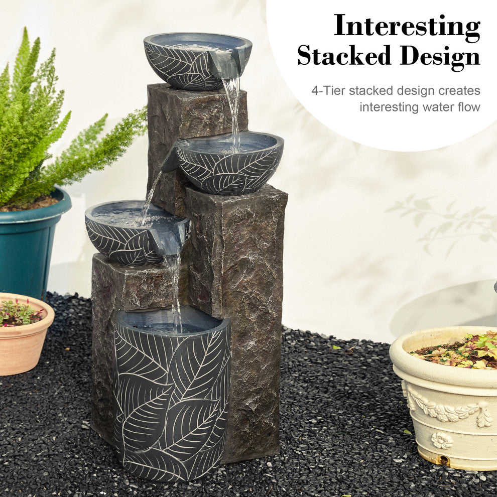 Natural Leaf Textured 4-Tier Resin Fountain