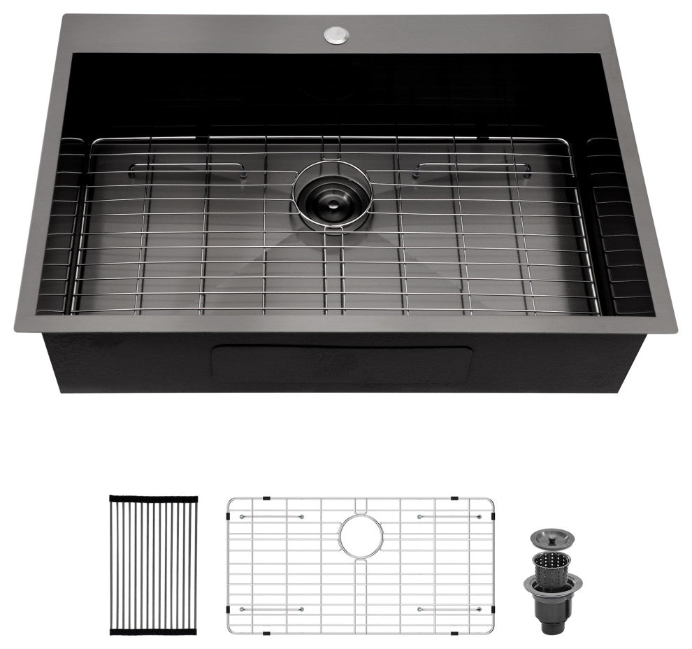 Stainless Steel 33 in. Single Bowl Drop-In Kitchen Sink with Bottom Grid