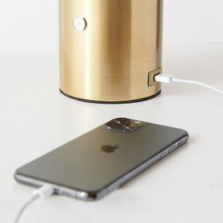 Brightech Kai LED Table Lamp with USB Port, Glass Globe Shade, Stunning Brass