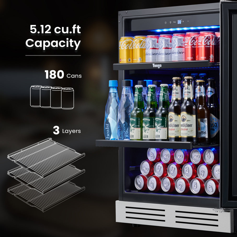 Yeego24" Refrigerators Beverage Cooler Cellar Cooling 180 Cans  Built- in