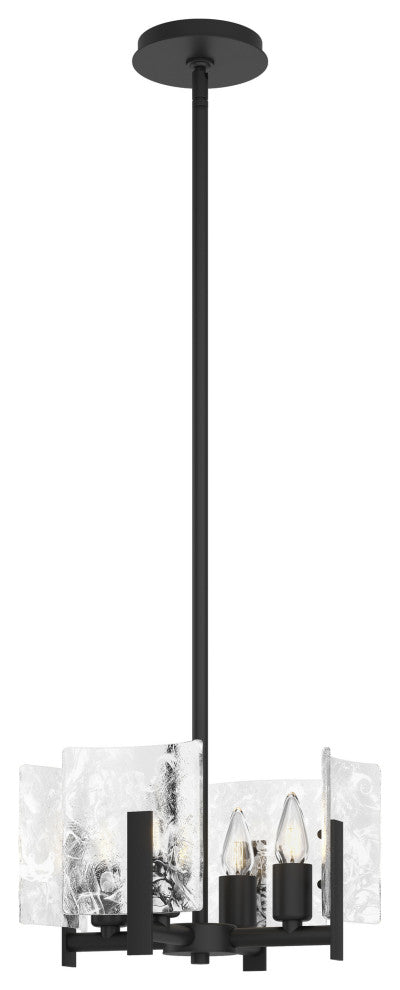 Arc 4-Light Semi-Flush/Pendant, Black Finish, White Swirl Glass