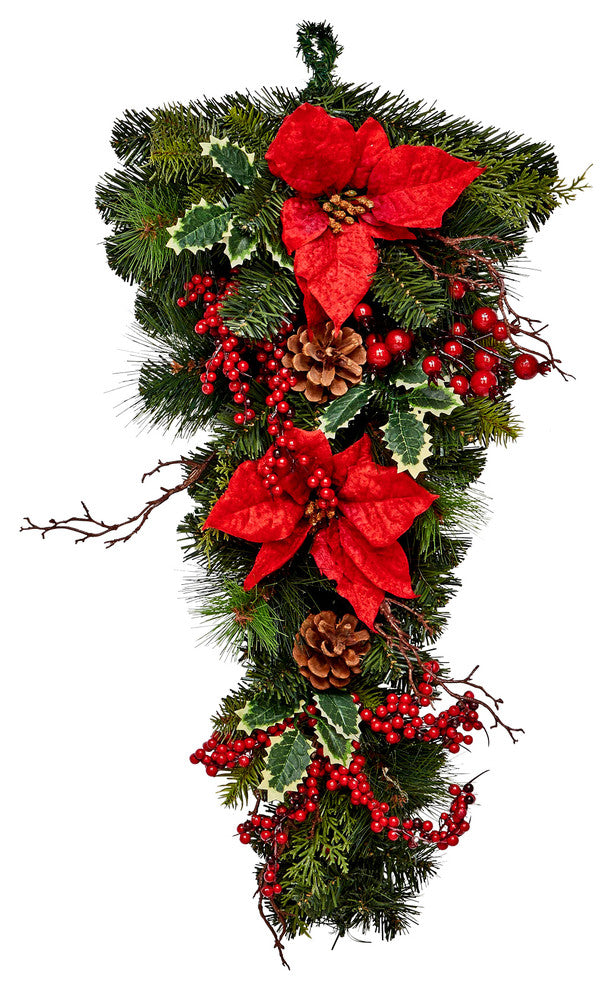 Spruce Poinsettia Berry Teardrop, 28"