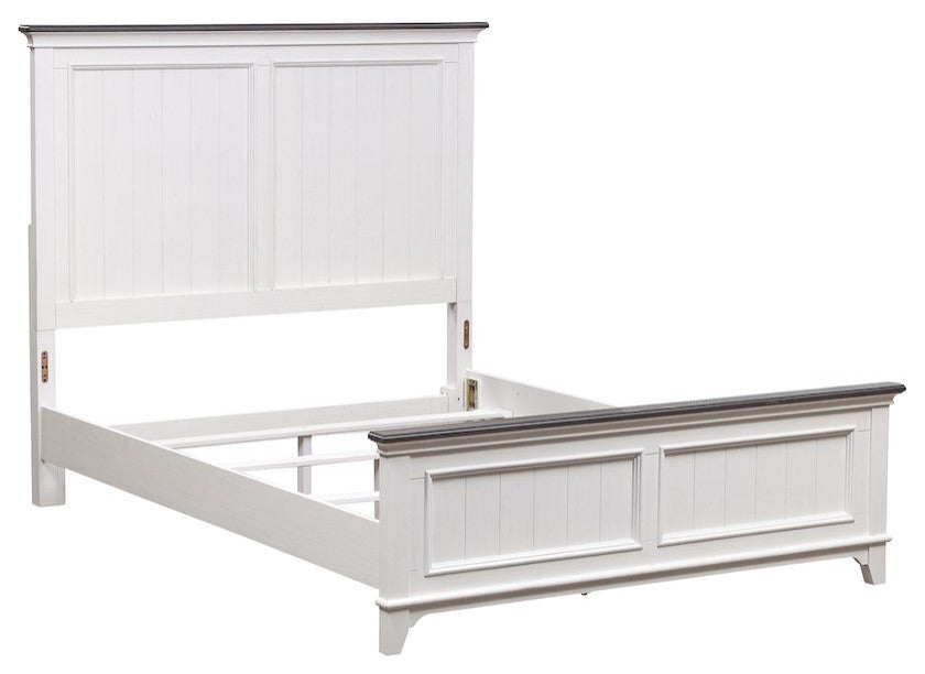 Full Panel Bed in Poplar & Rubberwood Solids w/ Cathedral White Oak Tops