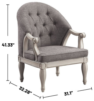 Fabric Upholstered Accent Chair, Gray and Antique White