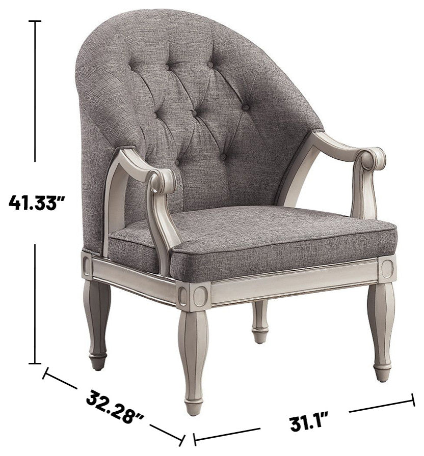 Fabric Upholstered Accent Chair, Gray and Antique White