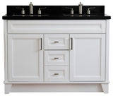 48" Double Sink Vanity, White Finish With Black Galaxy Granite
