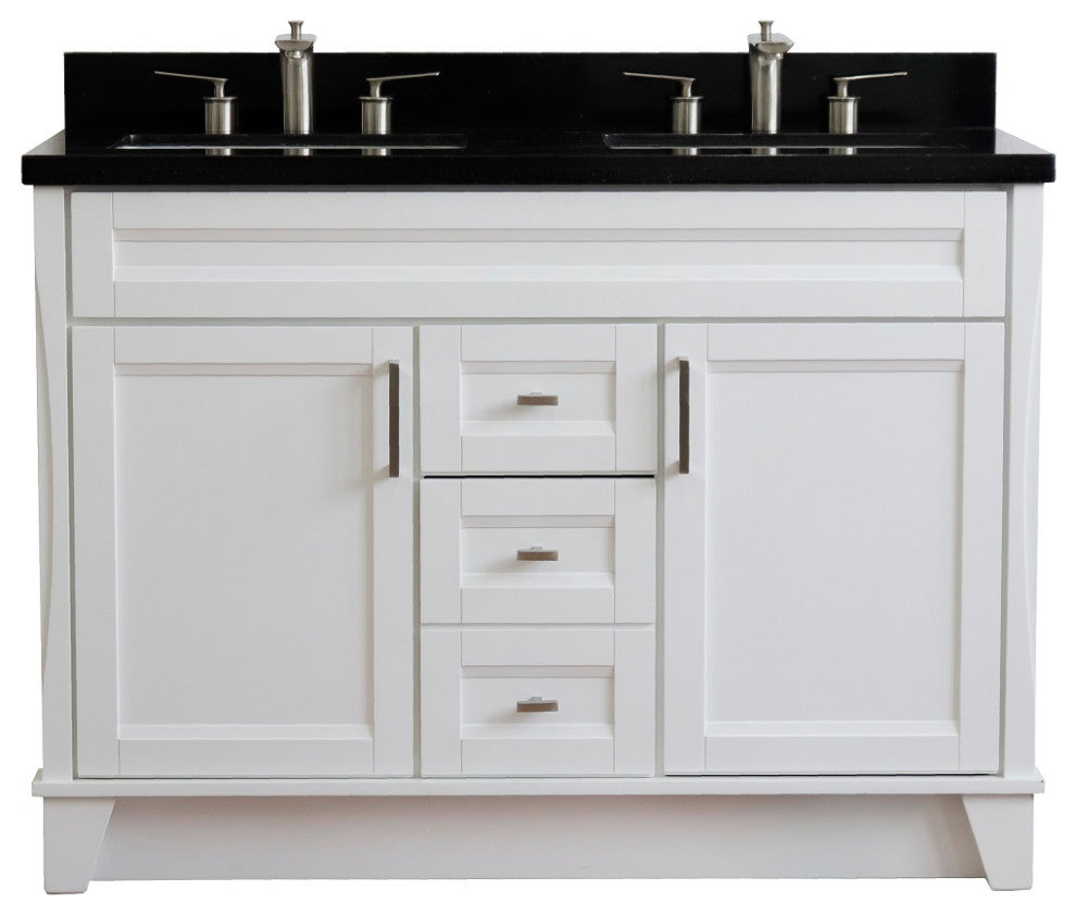 48" Double Sink Vanity, White Finish With Black Galaxy Granite