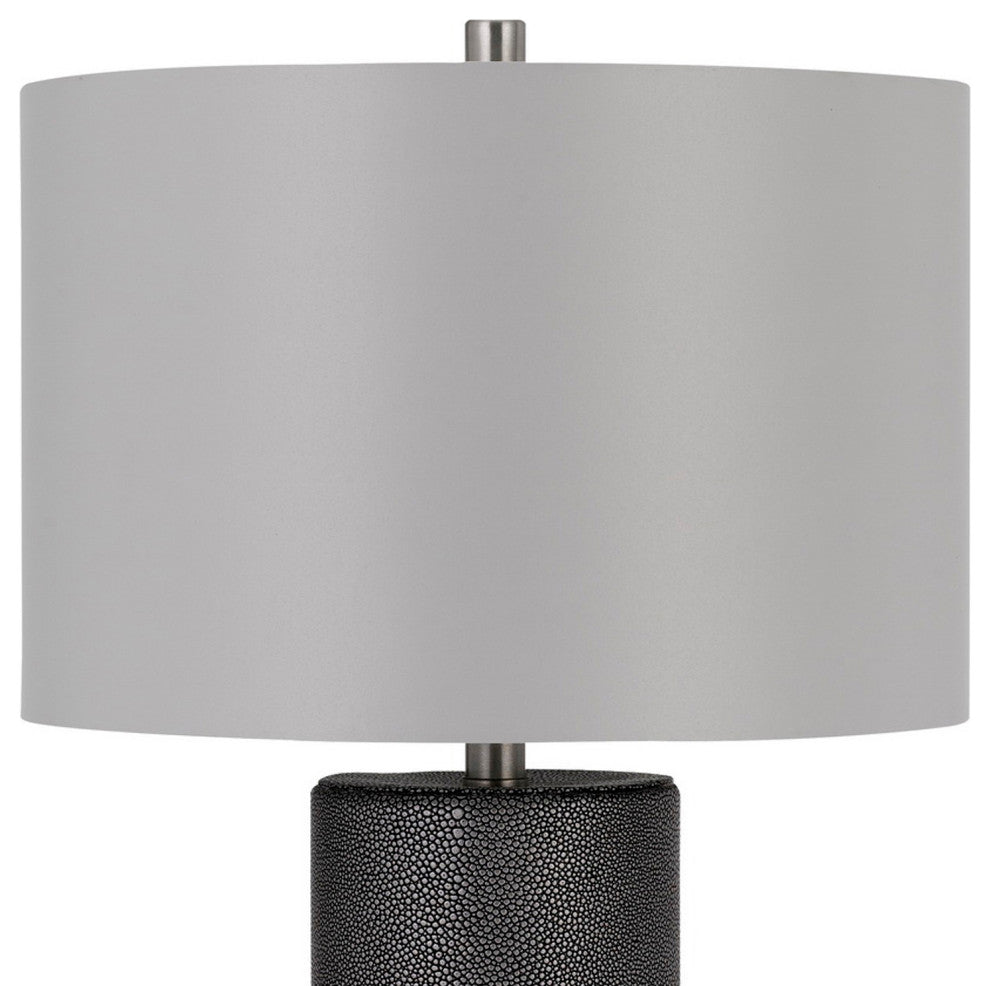 27 Inch Ceramic Table Lamp, Faux Leather Wrapped, Dimmer, Gray