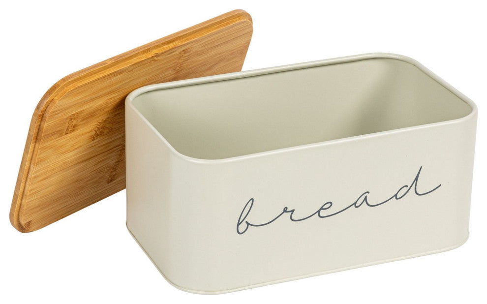 Metal "bread" Bin With Bamboo Lid, Cream, Grey