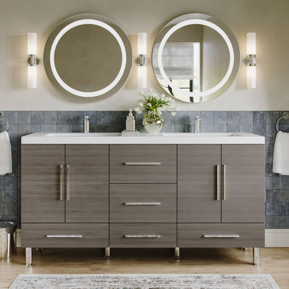 The Latitude Bathroom Vanity, Gray, 68", Double Sink, Freestanding