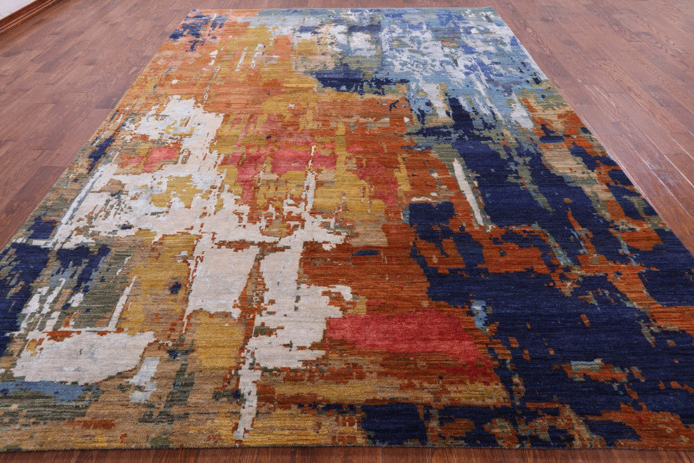 Hand Knotted Wool and Silk Modern Rug 9' 1" X 12' 4" Q7243