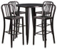 30" Round Black-Antique Gold Metal Bar Table With 4 Vertical Slat Back Stools