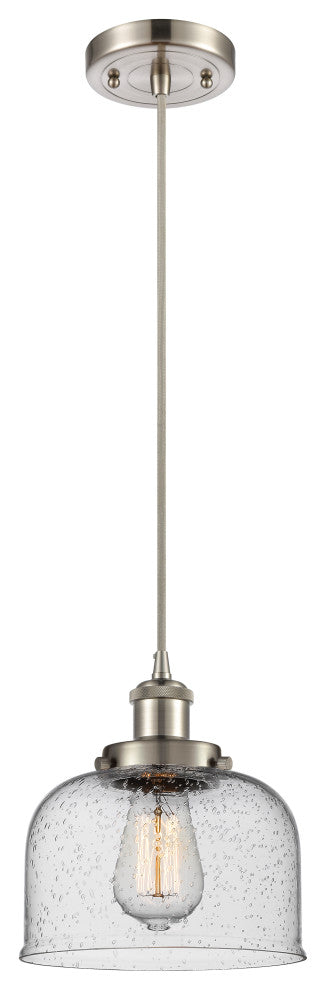 Large Bell 1-Light Mini Pendant, Brushed Satin Nickel, Seedy