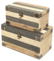 Wood Panel Storage Boxes, Bronze Metal Accents, 2-Piece Set