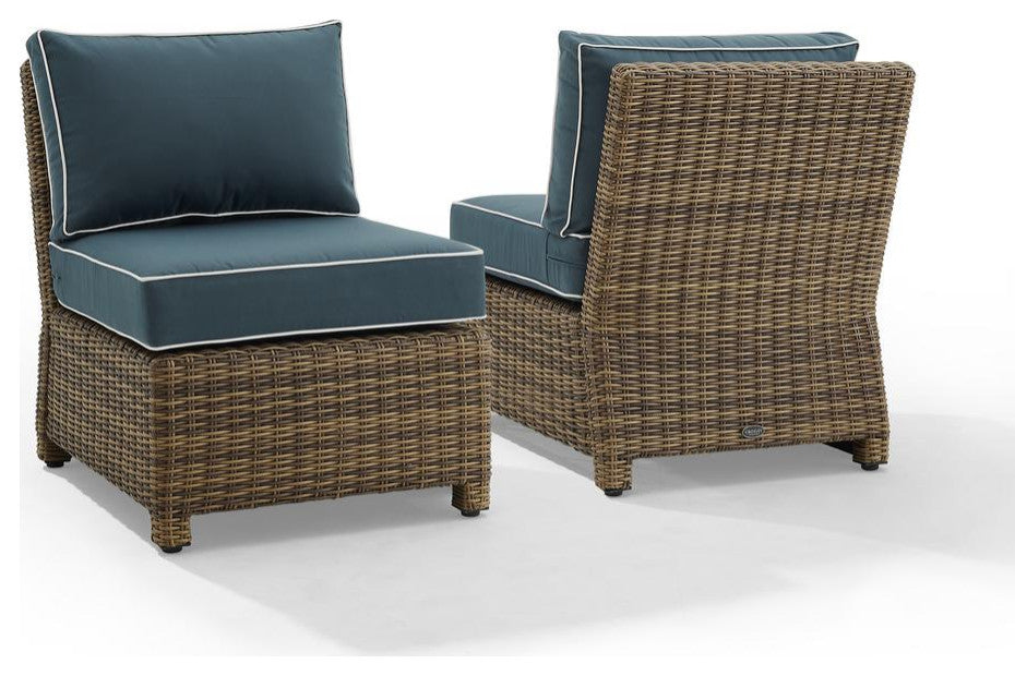 Bradenton 2Pc Outdoor Wicker Chair Set Navy/Weathered Brown - 2 Armless Chairs