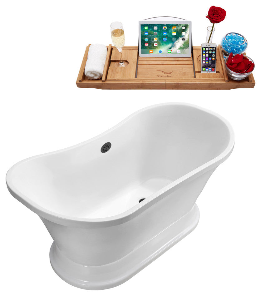 68" Streamline N201BL Soaking Freestanding Tub and Tray With External Drain