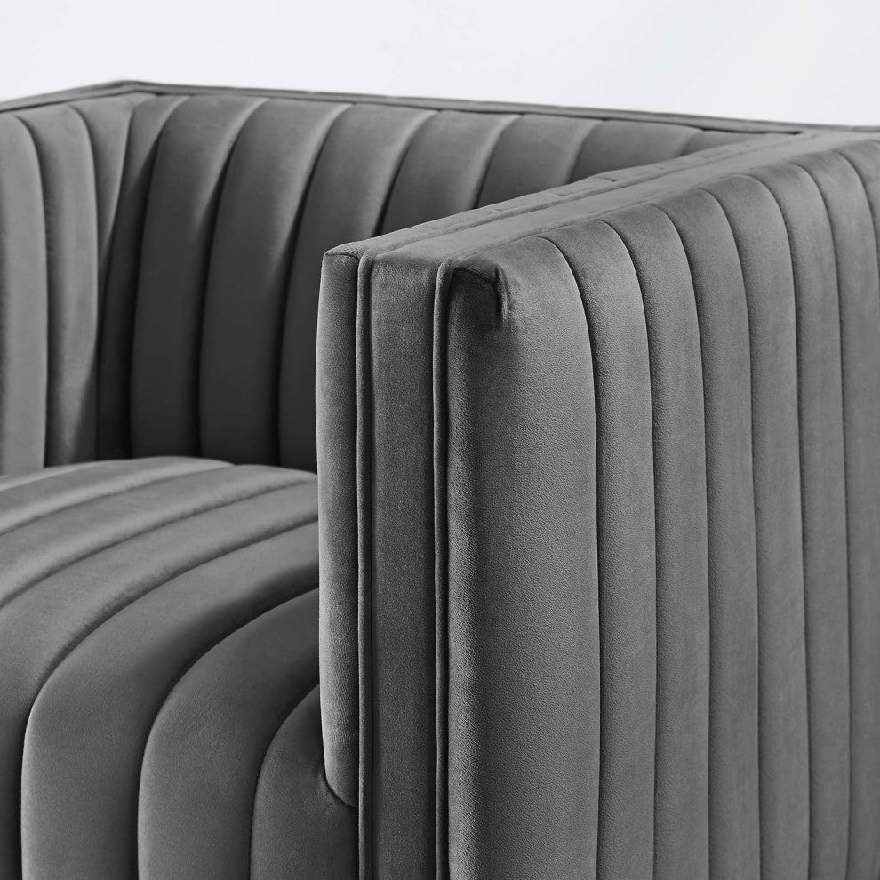 Tufted Armchair Accent Chair, Velvet, Gray, Modern, Lounge Hospitality