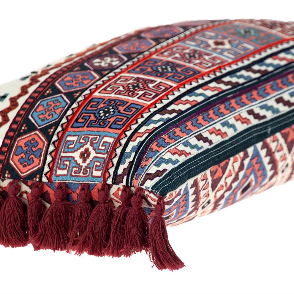 Multicolor Lumbar Throw Pillow With Tassels