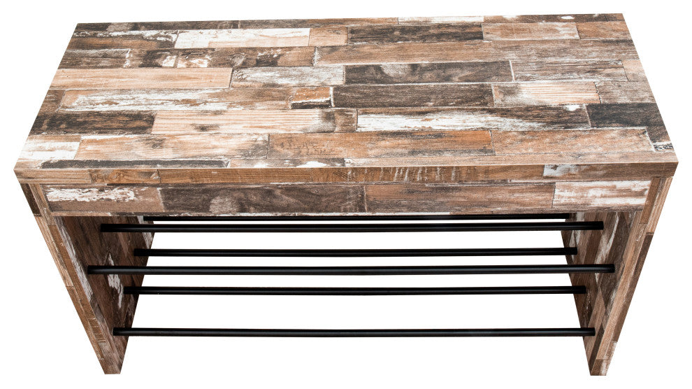 Two-Tier Industrial Decorative Shoe Bench, Distressed Wood Finish