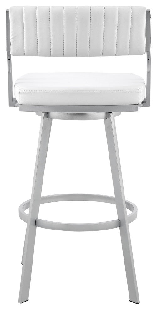 Scranton 26" Swivel White Faux Leather/Silver Metal Bar Stool