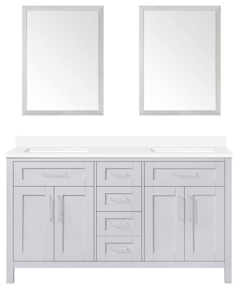 Ove Decors Tahoe III 60" Double Sink Vanity, Dove Gray, Metal Mirrors