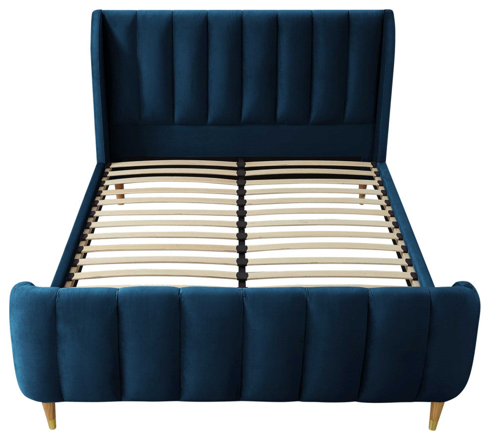 Loft Lyfe Eliyahu Bed Upholstered, Navy Velvet Queen