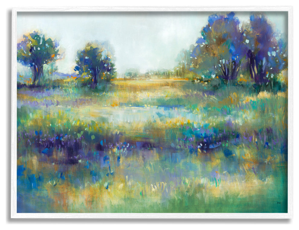 Wetland Watercolor Landscape Abstract Blue Green Painting, 14 x 11