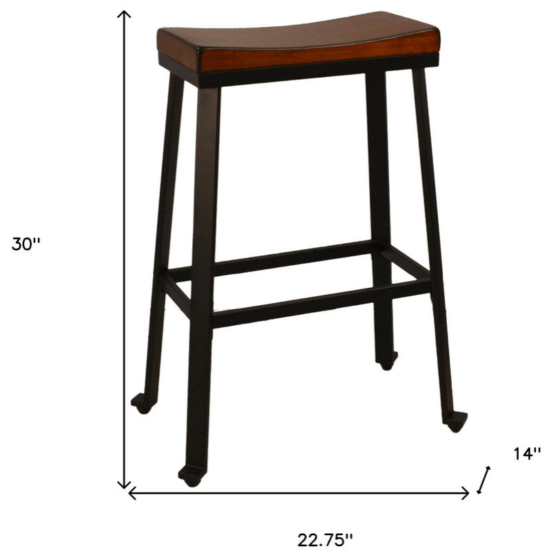 30" Chestnut And Black Steel Backless Bar Height Chair With Footrest