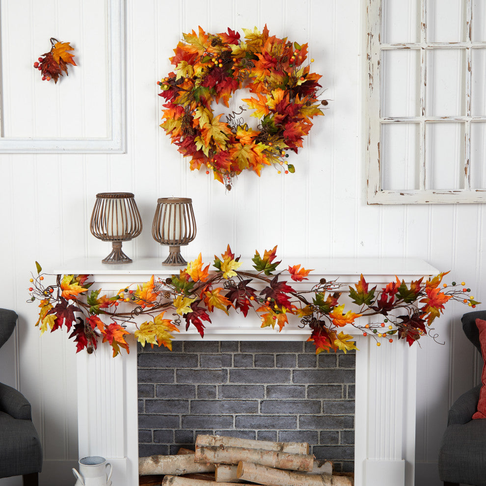 6' Autumn Maple Leaf and Berry Fall Garland