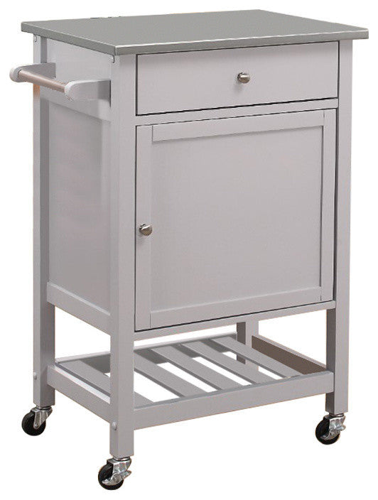 Kitchen Cart With Stainless Steel Top, Gray