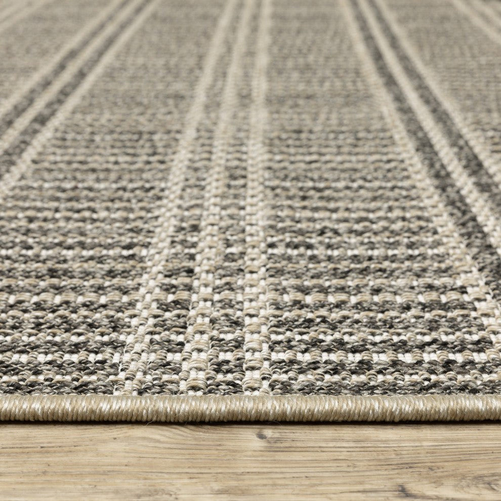 Genoa Geometric Lines Beige/ Black Flatwoven Indoor-Outdoor Area Rug 3'3" x 5'