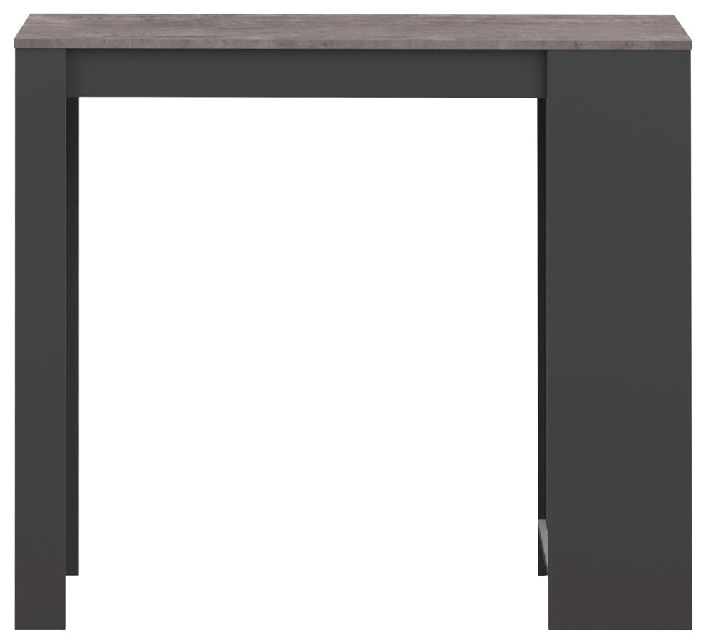 Contemporary Wood Small Bar Table With Shelving, Black/Faux Concrete