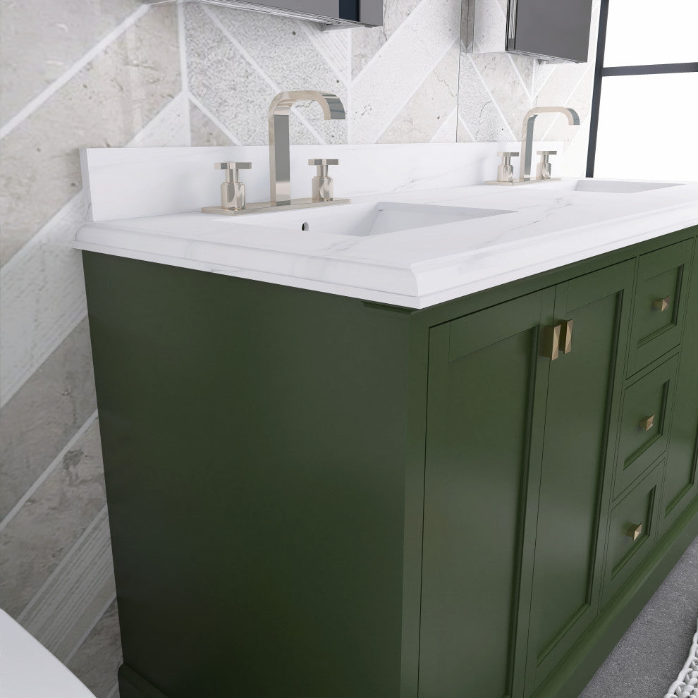 60/72" Plywood Freestanding Bath Vanity Set, Drawer and Ceramic Sink, Venetian Green, 60 Inch