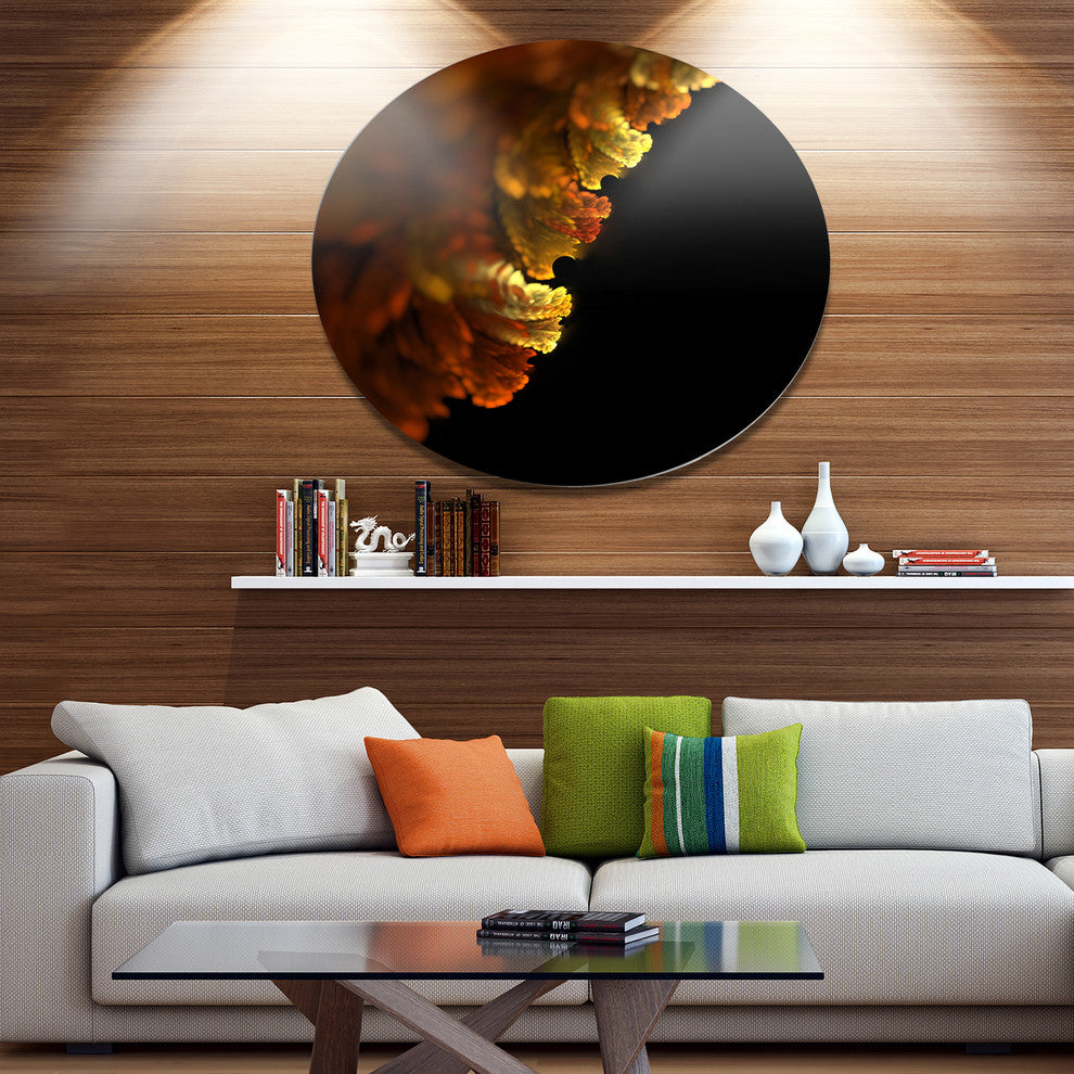 Abstract Yellow Flower On Black, Floral Large Disc Metal Wall Art, 38"